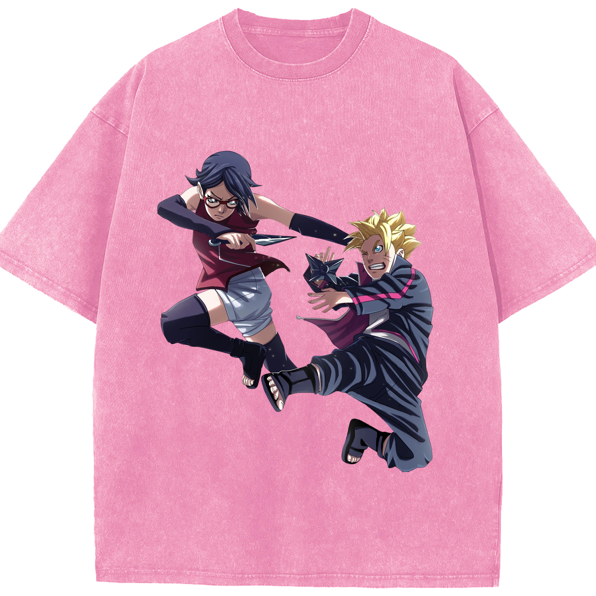 （画像用） NARUTO -ナルト- うちは サラダ Uchiha Sarada 綿100% ヴィンテージ風 半袖Tシャツ（フロントプリント）